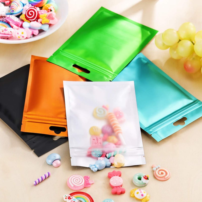Hestya 200 Pieces Film Resealable Bags Polyester Odor Proof Bags Aluminum Foil Food Storage Metallic Flat Zipper Sealable Pouch for Small Business Candy Sample Packaging(7 x 10 cm,Multicolor) - Image 5